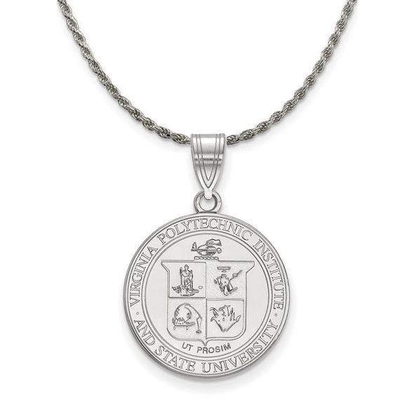 Sterling Silver Virginia Tech Large Crest Pendant Necklace...